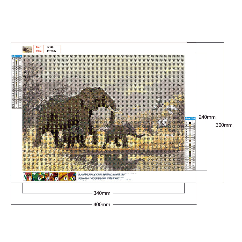 Elephant Mother And Child - Full Round Drill Diamond Painting 40*30CM