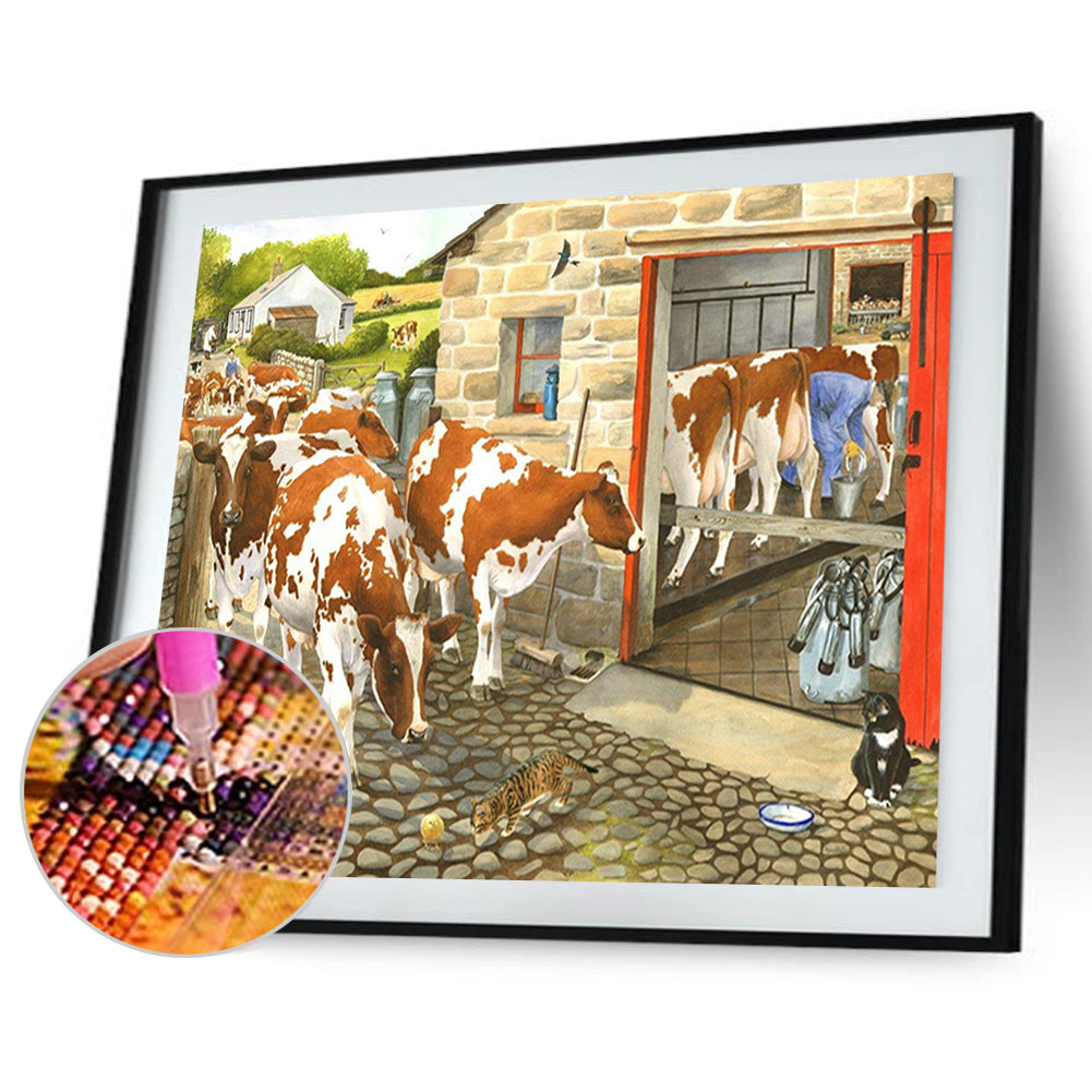 Cows 40*30CM(Canvas) Full Round Drill Diamond Painting
