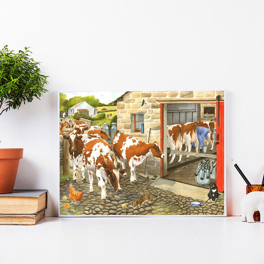 Cows 40*30CM(Canvas) Full Round Drill Diamond Painting