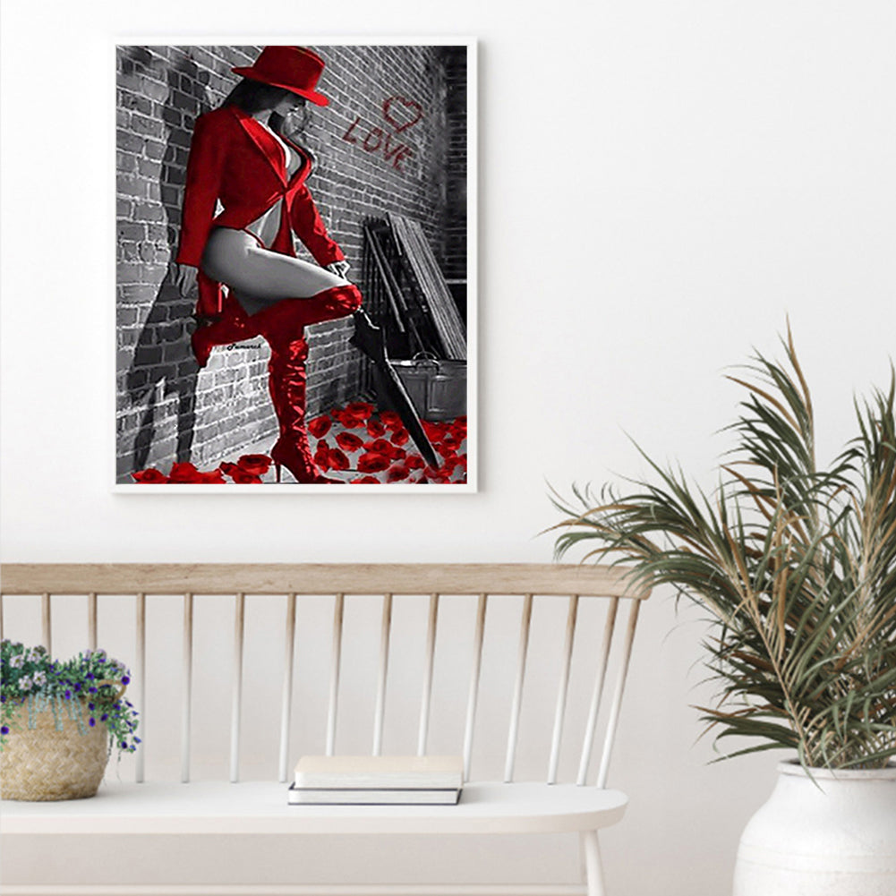 Beauty In Red 50*60CM(Canvas) Full Round Drill Diamond Painting
