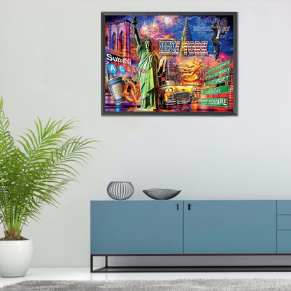 Statue Of Liberty 40*30CM(Canvas) Full Round Drill Diamond Painting