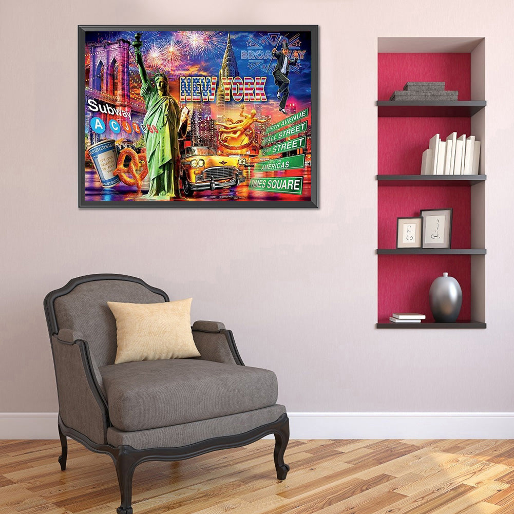 Statue Of Liberty 40*30CM(Canvas) Full Round Drill Diamond Painting