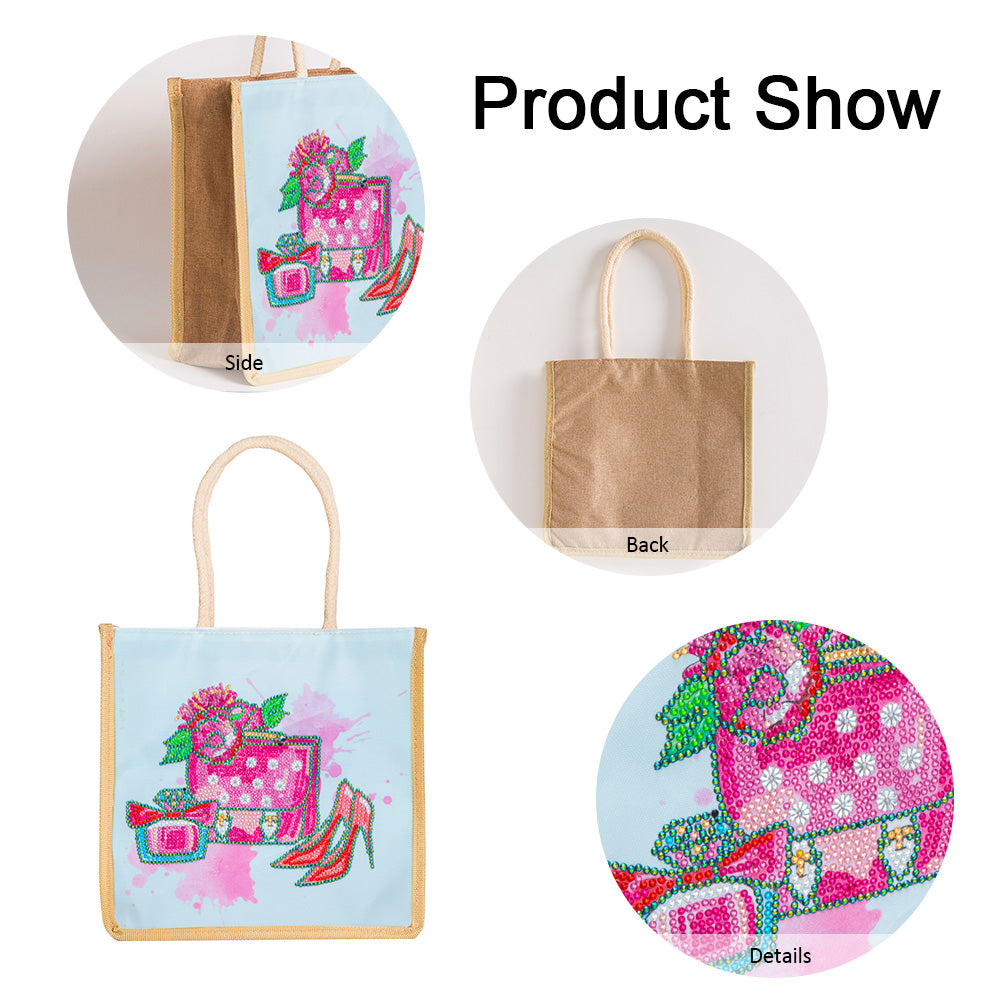 5D Diamond Painting Handbag DIY Eco-friendly Linen Shopping Storage Bags