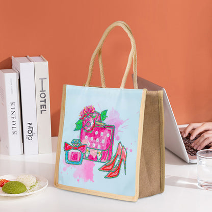 5D Diamond Painting Handbag DIY Eco-friendly Linen Shopping Storage Bags