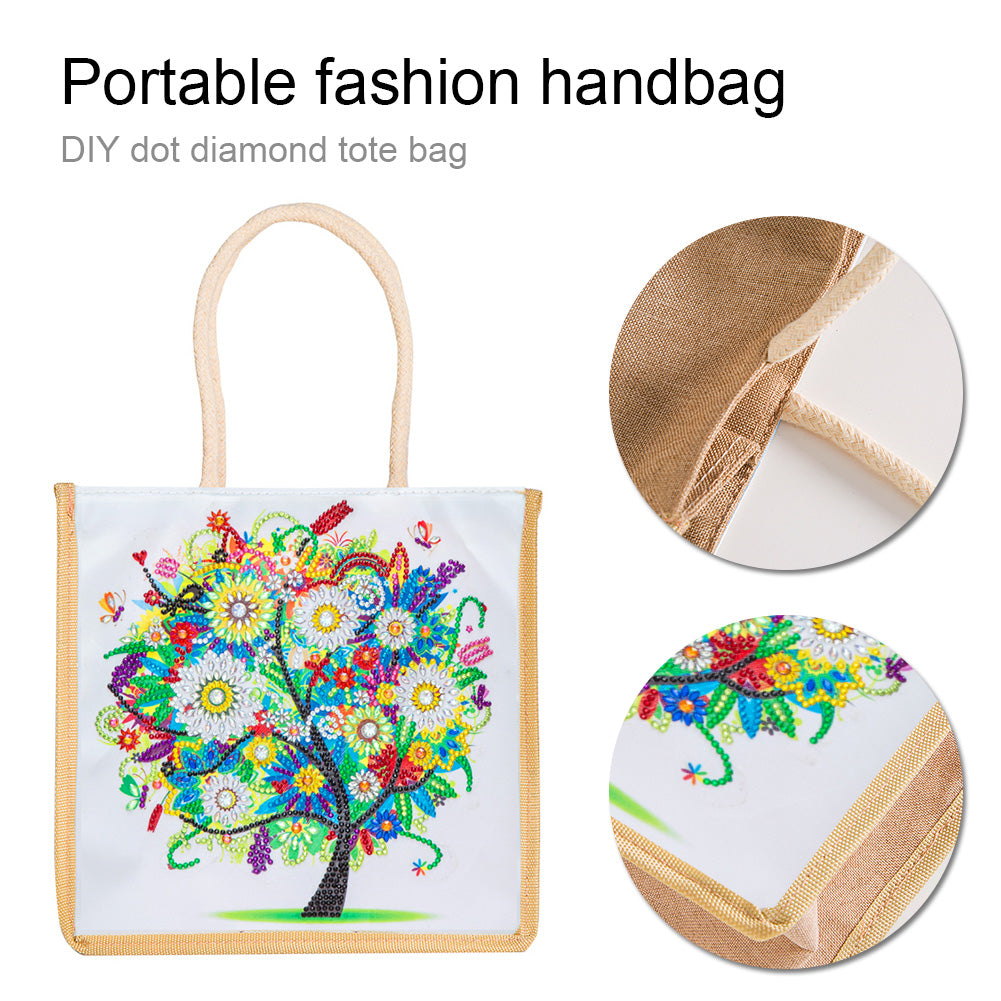 5D Diamond Painting Handbag DIY Eco-friendly Linen Shopping Storage Bags