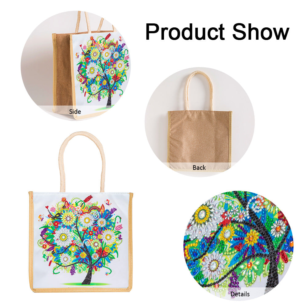 5D Diamond Painting Handbag DIY Eco-friendly Linen Shopping Storage Bags