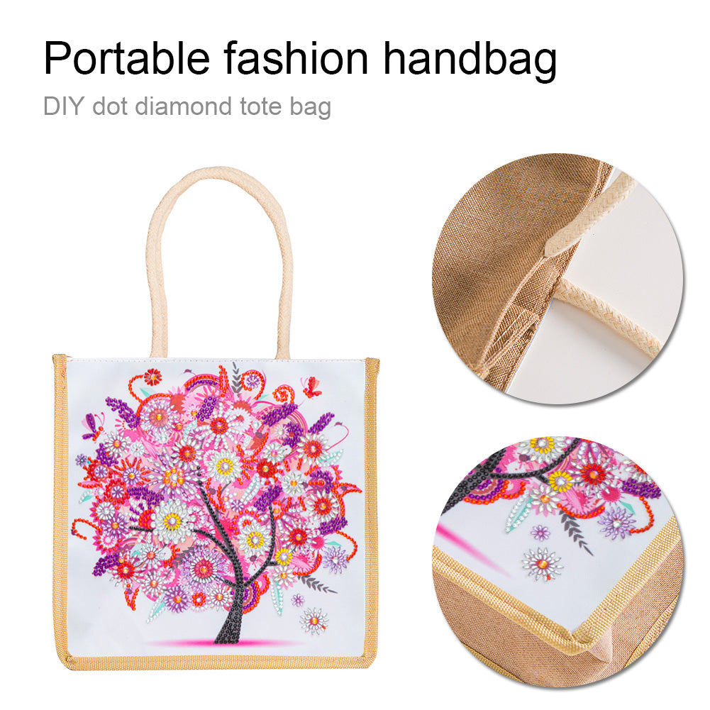 5D Diamond Painting Handbag DIY Eco-friendly Linen Shopping Storage Bags