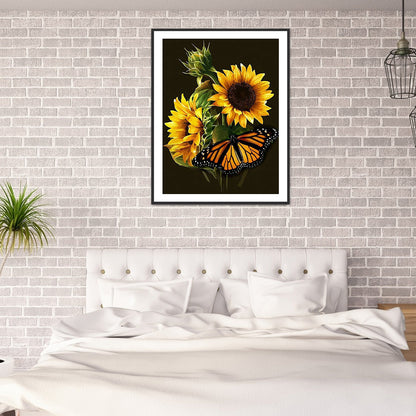 Butterfly Sunflower 30*40CM(Canvas) Full Round Drill Diamond Painting