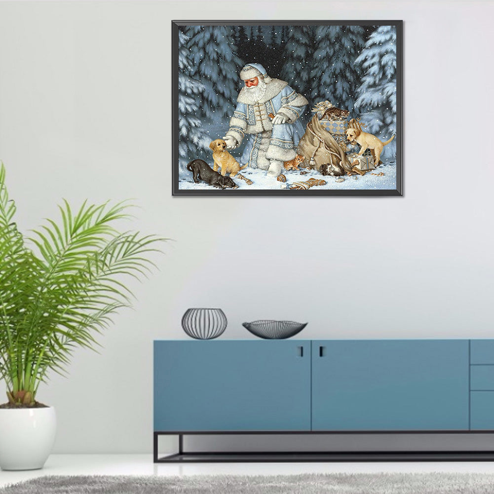 Old Man And Small Animals In Snow 50*40CM(Canvas) Full Round Drill Diamond Painting