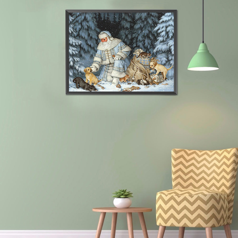 Old Man And Small Animals In Snow 50*40CM(Canvas) Full Round Drill Diamond Painting