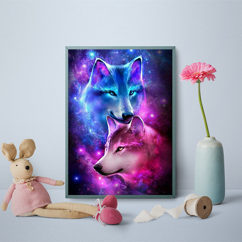 Two Wolves 30*40CM(Canvas) Full Round Drill Diamond Painting