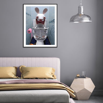 Rabbit Squatting On Toilet 30*40CM(Canvas) Full Round Drill Diamond Painting