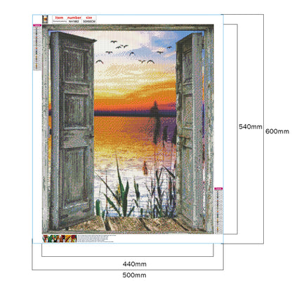 Wooden Door With Sea View 50*60CM(Canvas) Full Round Drill Diamond Painting