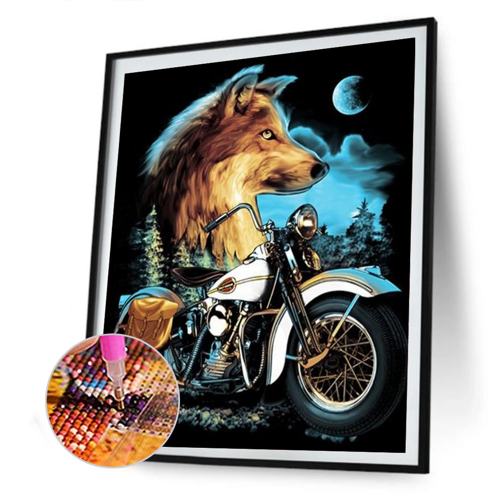 Motorcycle And Wolf 30*40CM(Canvas) Full Round Drill Diamond Painting