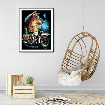 Motorcycle And Wolf 30*40CM(Canvas) Full Round Drill Diamond Painting