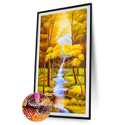 Golden Forest River 55*100CM(Canvas) Full Round Drill Diamond Painting