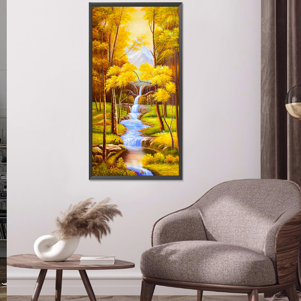 Golden Forest River 55*100CM(Canvas) Full Round Drill Diamond Painting