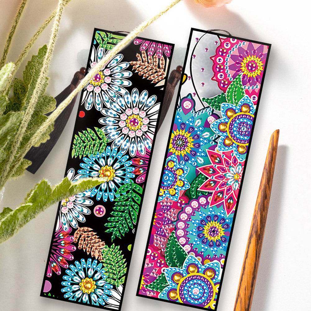 2pcs DIY Diamond Painting Leather Bookmark Special Shape Drill Tassel Craft