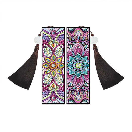 2pcs DIY Diamond Painting Leather Bookmark Special Shape Drill Tassel Craft