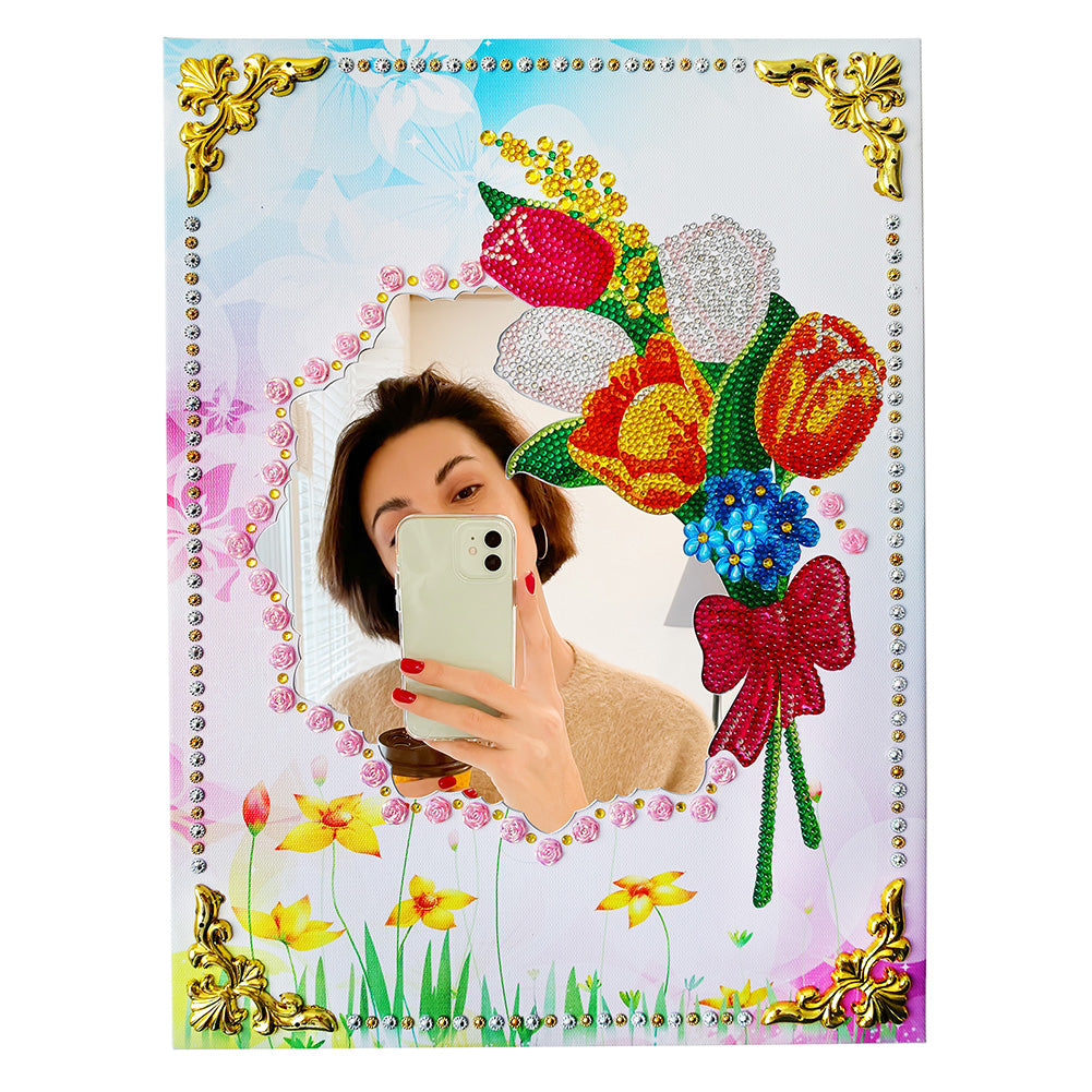 Flowers Makeup Mirror Diamond Painting DIY Mosaic Craft Compact Mirrors