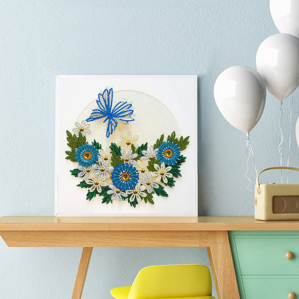 Blue Flower Butterfly - Special Shaped Drill Diamond Paiting 30*30CM