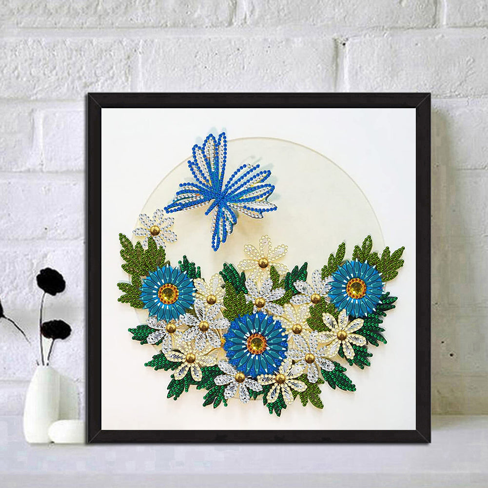 Blue Flower Butterfly - Special Shaped Drill Diamond Paiting 30*30CM