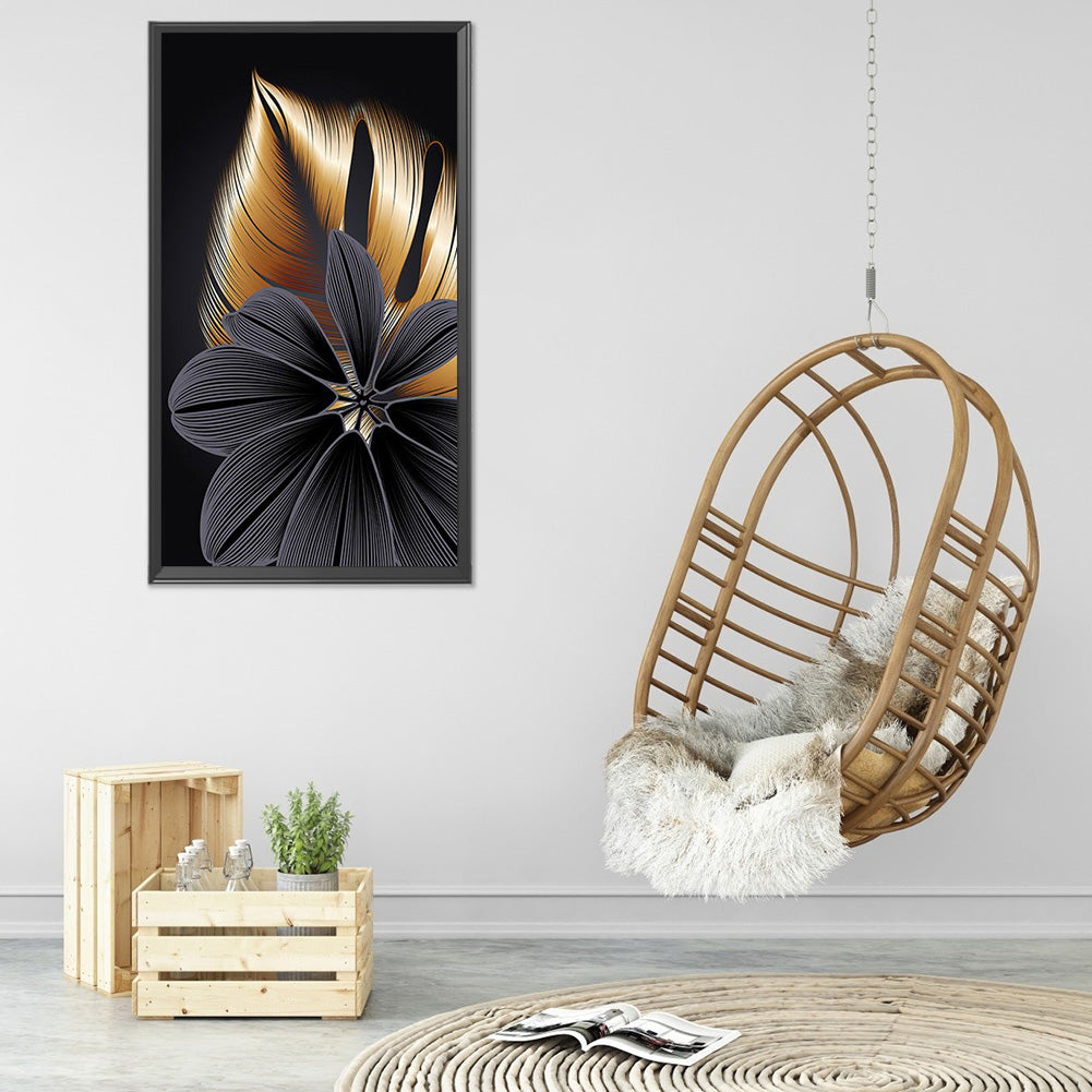 Black Gold Flowers Leaves - Full Round Drill Diamond Painting 40*60CM