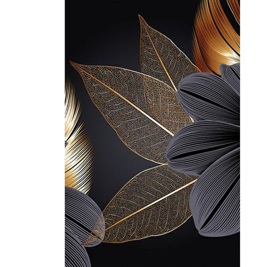 Black Gold Flowers Leaves - Full Round Drill Diamond Painting 40*60CM