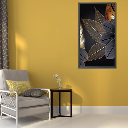 Black Gold Flowers Leaves - Full Round Drill Diamond Painting 40*60CM