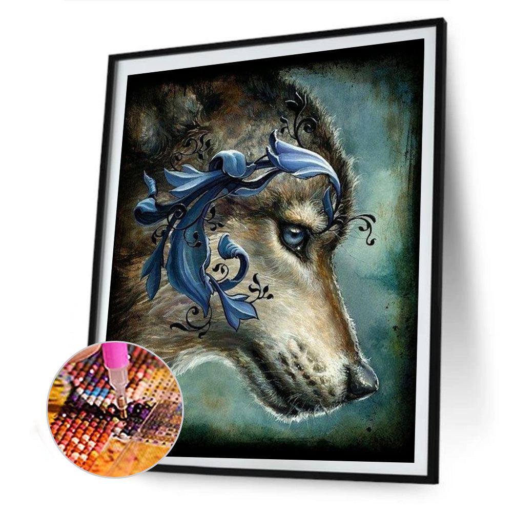 Embroidered Wolf Head - Full Round Drill Diamond Painting 30*40CM