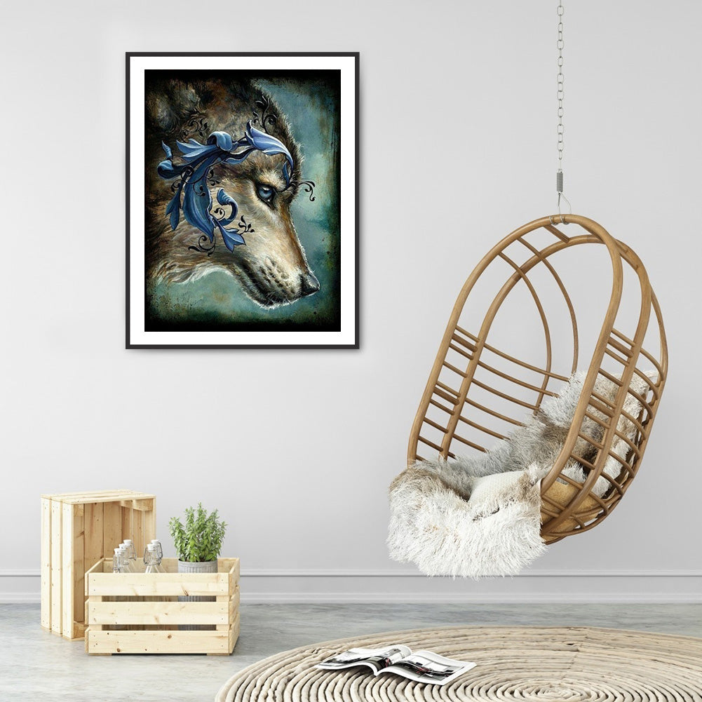 Embroidered Wolf Head - Full Round Drill Diamond Painting 30*40CM