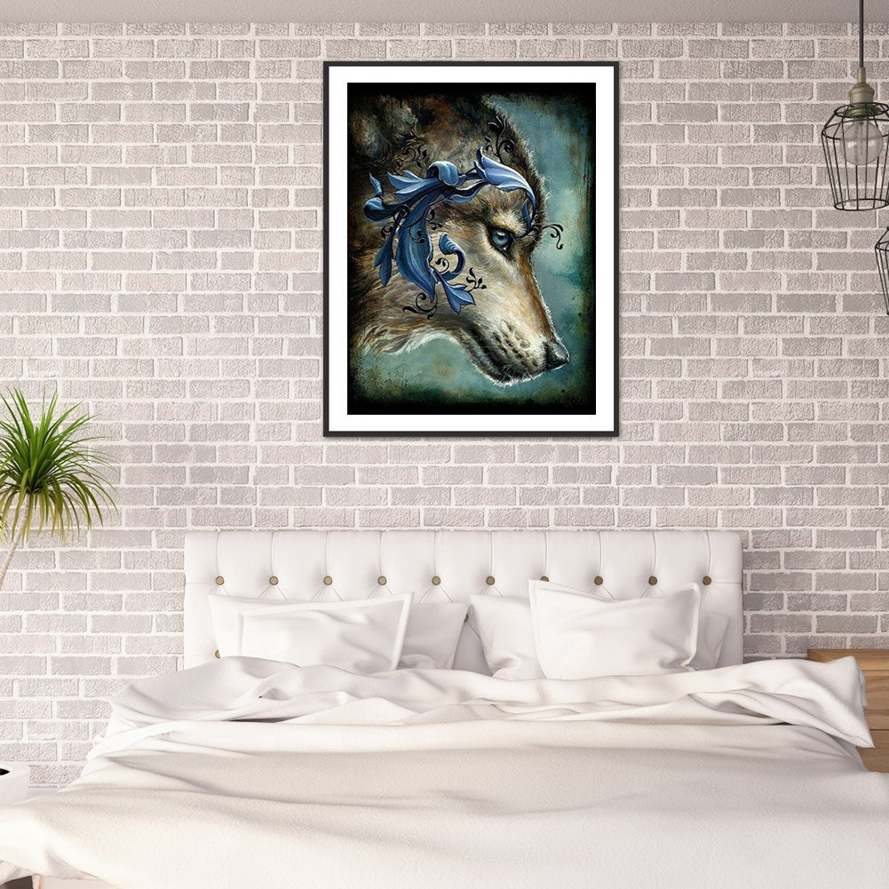 Embroidered Wolf Head - Full Round Drill Diamond Painting 30*40CM