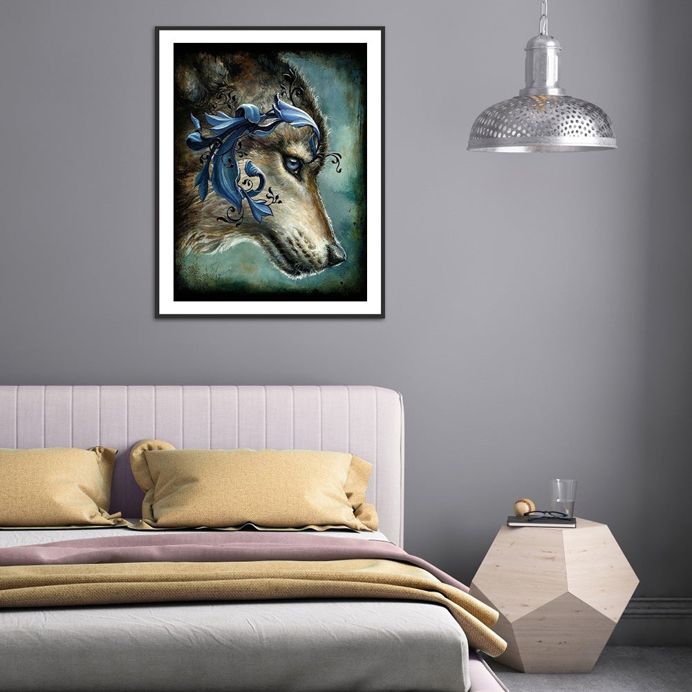 Embroidered Wolf Head - Full Round Drill Diamond Painting 30*40CM