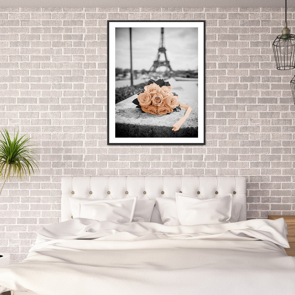 Bouquet Under The Eiffel Tower - Full Round Drill Diamond Painting 30*40CM