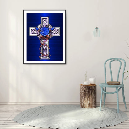 Cross Blue Flowers - Full Round Drill Diamond Painting 30*40CM