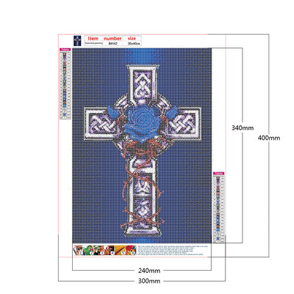 Cross Blue Flowers - Full Round Drill Diamond Painting 30*40CM