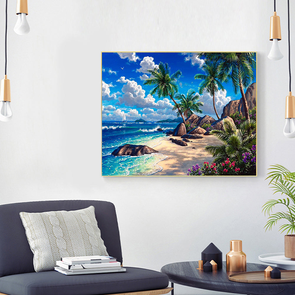 Beach - Full Round Drill Diamond Painting 50*40CM