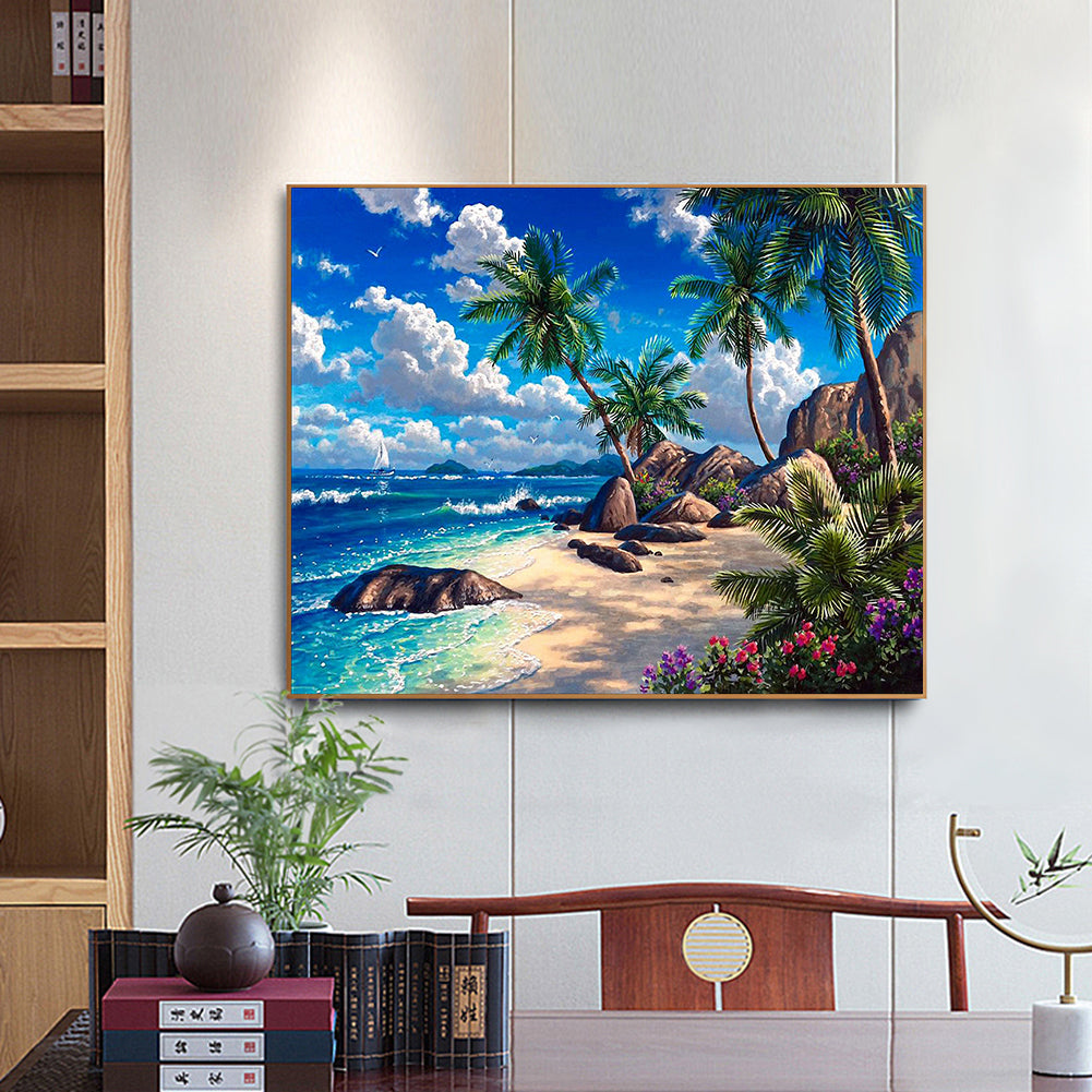 Beach - Full Round Drill Diamond Painting 50*40CM