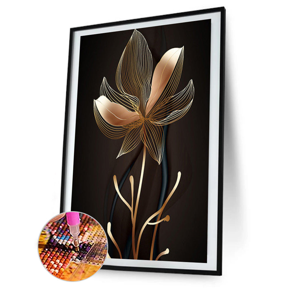 Black Gold Flowers Leaves - Full Round Drill Diamond Painting 40*60CM