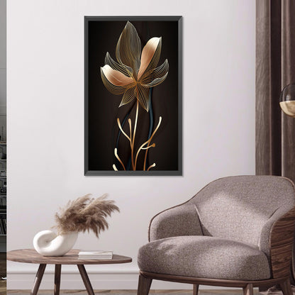 Black Gold Flowers Leaves - Full Round Drill Diamond Painting 40*60CM