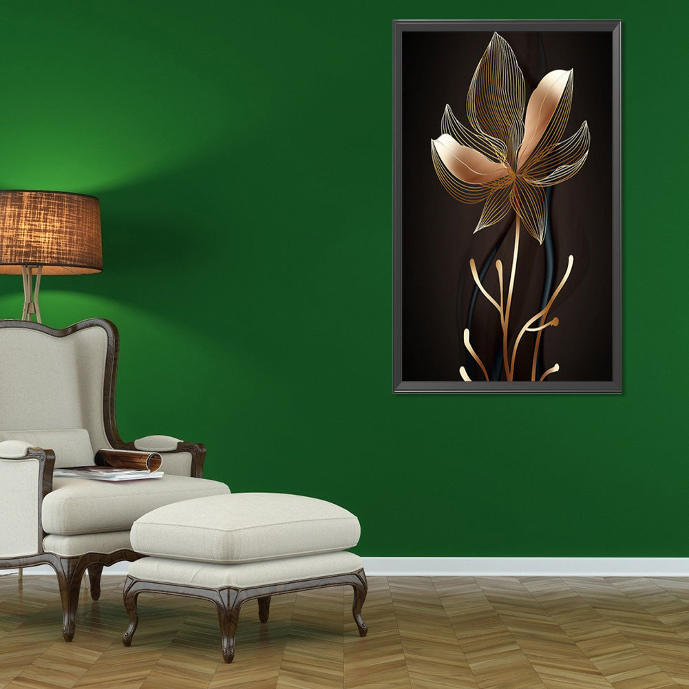 Black Gold Flowers Leaves - Full Round Drill Diamond Painting 40*60CM