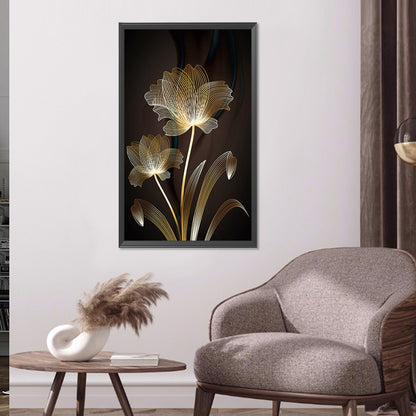 Black Gold Flowers Leaves - Full Round Drill Diamond Painting 40*60CM