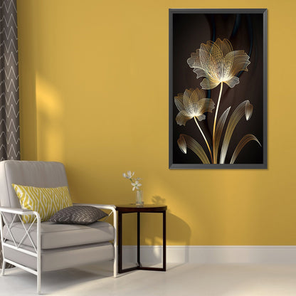 Black Gold Flowers Leaves - Full Round Drill Diamond Painting 40*60CM