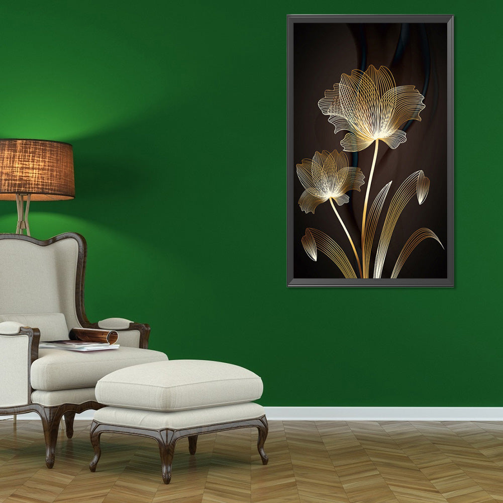 Black Gold Flowers Leaves - Full Round Drill Diamond Painting 40*60CM