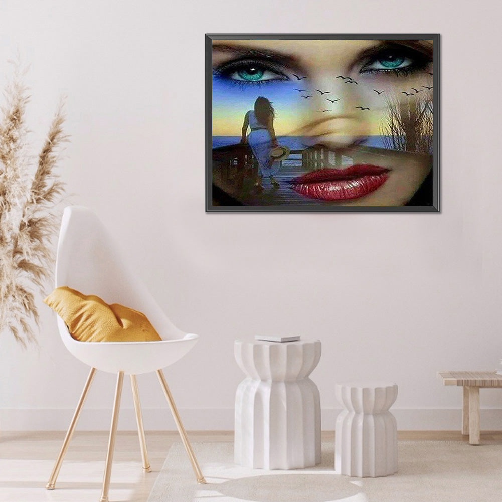European And American Woman Poster - Full Round Drill Diamond Painting 60*50CM