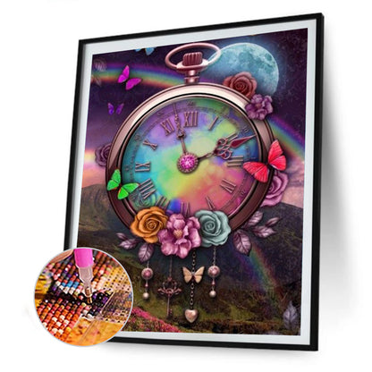 Flower Clock - Full Round Drill Diamond Painting 30*40CM