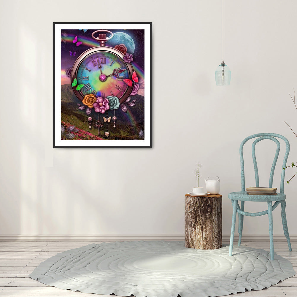 Flower Clock - Full Round Drill Diamond Painting 30*40CM