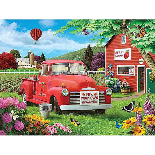 Red House And Red Car - Full Round Drill Diamond Painting 40*30CM