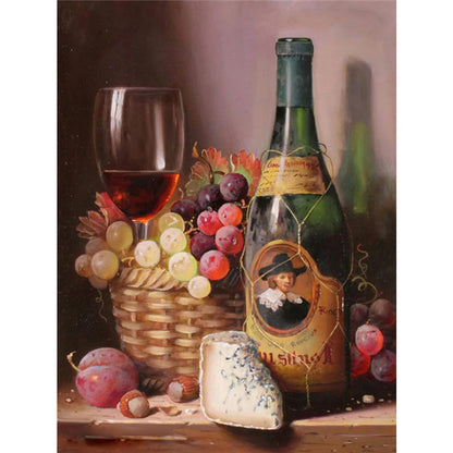 Classical Red Wine Bottle - Full Round Drill Diamond Painting 30*40CM