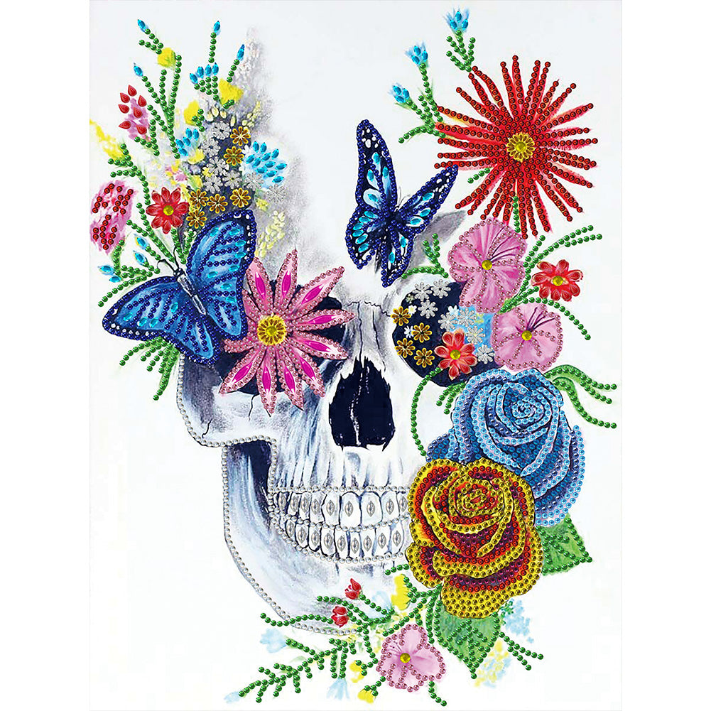 Flower Skull - Special Shaped Drill Diamond Paiting 30*40CM